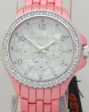 Geneva Quartz Chronograph-style Look Mother of Pearl Dail RhineStone on Bezel Pink Metal Band