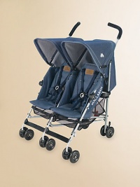 An all purpose, stylish and lightweight buggy for two with a high-performance aluminum frame and carry handle for easy storage and portability.Five second one-hand compact umbrella foldWeighs about 23 poundsMultiple seat position reclineRemovable