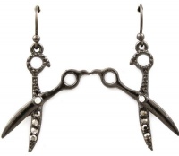 Trendy Sparkling Black Crystal Scissors Barber Shears Charms Dangle Earrings Hematite Plating