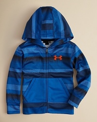 Under Armour's classic fleece hoodie is updated in graphic print stripes for a modern sporty look he'll love.