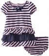 Hartstrings Baby-Girls Newborn Cap Sleeve Cotton Knit Dress With Coordinating Diaper Cover, Navy/Pink Stripe, 0-3 Months