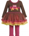 Size-5 BNJ-3940B 2-Piece BROWN PINK OWL MESH ROSETTE APPLIQUE RUFFLE MESH TUTU Dress/Legging Outfit Set,B33940 Bonnie Jean LITTLE GIRLS