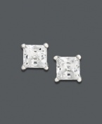 Dress it up with these dazzling stud earrings! Near colorless princess-cut diamonds (1 ct. t.w.) in a 14k white gold post setting add extra drama to any look. Approximate diameter: 5 mm.