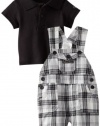 Calvin Klein Baby-boys Infant Polo with Plaided Shortall, Black, 24 Months