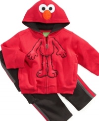 Whether he's learning his shapes or just relaxing, your little dude will love this Elmo fleece and pant set from Nannette.