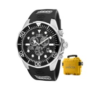 Invicta Men's 12571 Pro Diver Chronograph Black Carbon Fiber Dial Black Polyurethane Watch with Yellow Impact Case