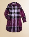 A bold check pattern and button-flap chest pockets complete this timeless woven cotton shirt dress.Pattern variesSpread collarLong sleeves with button-tab roll cuffsButton-frontButton flap chest pocketsShirttail hemCotton/nylon/elastaneMachine washImported