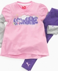 With just the right blend of girlie and sporty, this fun Puma tunic and legging set is perfect for her play date.