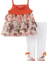 Kids Headquarters Baby-girls Newborn Sleeveless Print Top with Pant, Orange, 3-6 Months