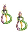 Ssssimply exotic! The vivid green, purple and gold hues of Betsey Johnson's crystal-accented snake studs make for a sultry style infusion. Crafted in gold-plated mixed metal. Approximate drop: 1 inch.