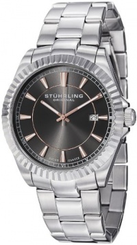 Stuhrling Original Men's 408G.331154 Aquadiver Regatta Marine Swiss Quartz Date Grey Dial stainless Steel Bracelet Watch