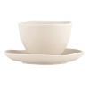 Featuring an organic shape and a matte glaze finish, this bowl and saucer are thoroughly modern and impart natural sophistication.