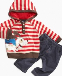 Perfect for playtime! This cozy hoodie and pant set from Mini Bean will keep him comfortable all day long.