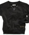 A touch of fabulous goes a long way-amp up her everyday style with this sequin-accented shirt from Guess.