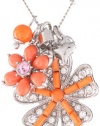 Betsey Johnson Iconic Coral Glam Flower Pendant Necklace