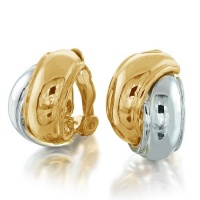 Bling Jewelry Two Tone Interlocking Circle Huggie Hoop Clip On Earrings