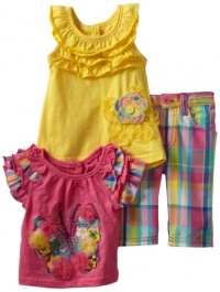 Nannette Baby-girls Infant 3 Piece Butterfly Plaid Capri Pant Set, Yellow, 12 Months