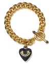 Juicy Couture's signature starter bracelet feauturing a pavé heart charm with logo banner.