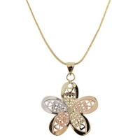 18k Yellow Gold Layered Rose Gold and Silver Rhodium Plated Flower Heart Open Cutout Necklace Pendant