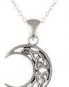 Sterling Silver Celtic Knot Crescent Moon Pendant Necklace with Rolo Chain, 18