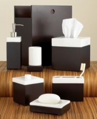 Bring the luxuriousness of the spa to your bath with this Standard Suite soap and lotion dispenser. Chocolate-stained veneer is offset by pristine white ceramic creating a simple, yet sophisticated look.