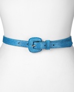 Give your waistline a shot of color with this snake-embossed leather belt from Via Spiga. Team it with a pair of black trousers and a blouse to make the most of the cool hue.