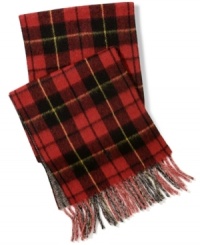 When being two-faced is an enviable quality: Reversible tartan muffler woven in a soft and sturdy lambswool blend from Polo Ralph Lauren.