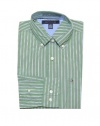 Tommy Hilfiger Men Classic Fit Striped Logo Shirt (M, Green/white/navy)