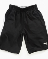 Pull on and GO! Elastic waist shorts from Puma with a contrasting speed stripe down both legs.