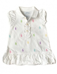 Ralph Lauren Layette Girl's Schiffli Mesh Polo Dress, White Multi, 9M