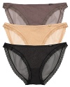 This stretchy bikini from Calvin Klein features a printed mesh front and scalloped lace trim. Style #D3453.