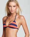 Just Splendid: The brand takes a nautical-inspired triangle bikini top beyond shipshape. The top reverses to navy in a play on the mix-and-match swim trend.