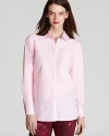 The classic Isaac Mizrahi boyfriend shirt gets a feminine reboot with slim tailoring and contrast cuffs.