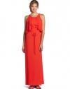 BCBGMAXAZRIA Women's Enza Open Back Cascade Long Gown, Poinsettia, Medium