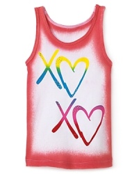 Heartwarming hugs and kisses add color and cheer to this fun-to-wear little tank from Flowers by Zoe.