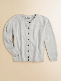 A soft cashmere-cotton blend, topped with a sparkling crystal-encrusted logo. Ribbed crewneckLong sleeves with ribbed cuffsSwarovski crystal-encrusted logoButton frontRibbed hemCotton/cashmereDry cleanImported