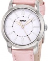 Timex Women's T2N684 Elevated Classics Dress Uptown Chic Pink Metallic Leather Strap Watch