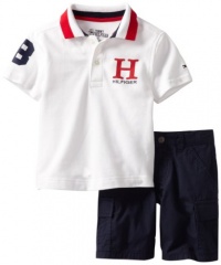 Tommy Hilfiger Boys 2-7 Matt Solid Polo Cargo Short 2 Piece Set, White, 3T