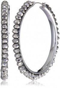 Nine West Metallic Affair Hematite and Silver-Tone Beaded Click-It Hoop Earrings