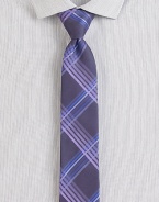 Modern check print pattern woven in fine Italian silk.SilkAbout 2¼ wideDry cleanMade in Italy