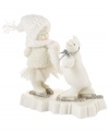 Crafted of pure porcelain bisque, this adorable Snowbaby is dressed for the weather as she dances and skates with a penguin friend in this timeless figurine from Department 56.