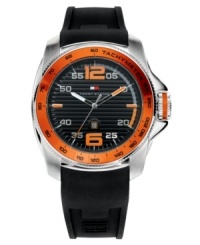 Black and orange tones complement the modern sport design of this Tommy Hilfiger watch.