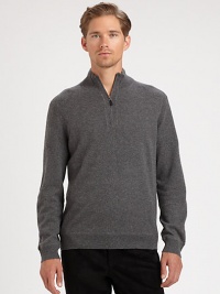 EXCLUSIVELY OURS. From after work to weekend wear, this casual pullover is shaped and structured for maximum comfort and wearability.Half-zip frontStand collarRibbed knit collar, cuffs and hemCashmereDry cleanImported