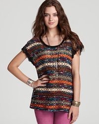 Crocheted multi-colored stripes enhance this bohemian-inspired Free People top with the spirit of fall.