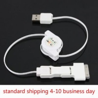 3 in 1 Retractable USB to Mini / Micro USB / Iphone 4 4s Ipod Sync Charging Cable White