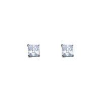 14K White Gold 3mm Princess CZ Solitaire Basket Stud Earrings with Screw-back for Children and Women