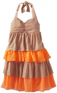 Bonnie Jean Girls 7-16 Knit Stripe Halter Dress, Orange, 8