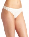 Calvin Klein Women's Seductive Comfort Thong with Lace, Ivory, Large