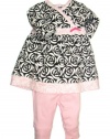 Offspring- Baby Girls Newborn Rosette Dress and Legging Set, Black Multi, 6 Months