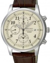 Seiko Men's SNDC31 Classic Brown Leather Beige Chronograph Dial Watch